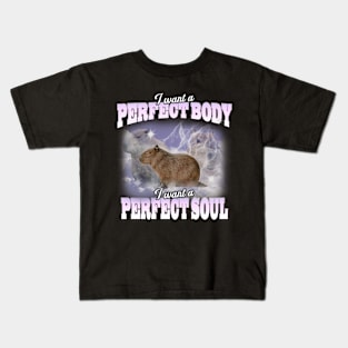 Cabybara Vintage 90s Bootleg Style Graphic T-Shirt, i want a perfect body i want a perfect soul Shirt, Funny Capybara Meme Kids T-Shirt